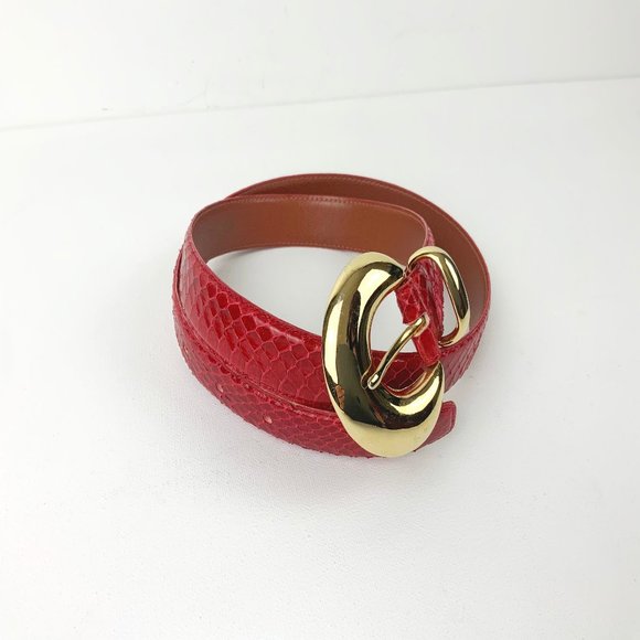 Vintage Jana Genuine Snake Skin Red Belt With Gold Tone Buckle Size L - Picture 16 of 16